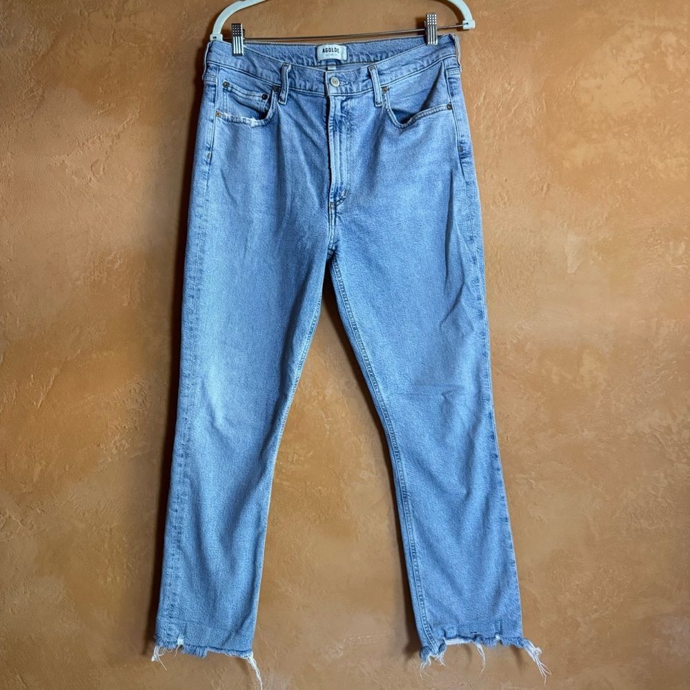 AGOLDE Light Wash Straight Leg Jeans Size 30 Raw Hem High Rise